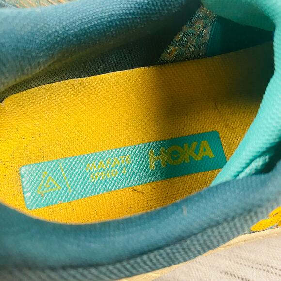 Hoka One One Teal and Yellow Athletic Shoes - Picture 5 of 8